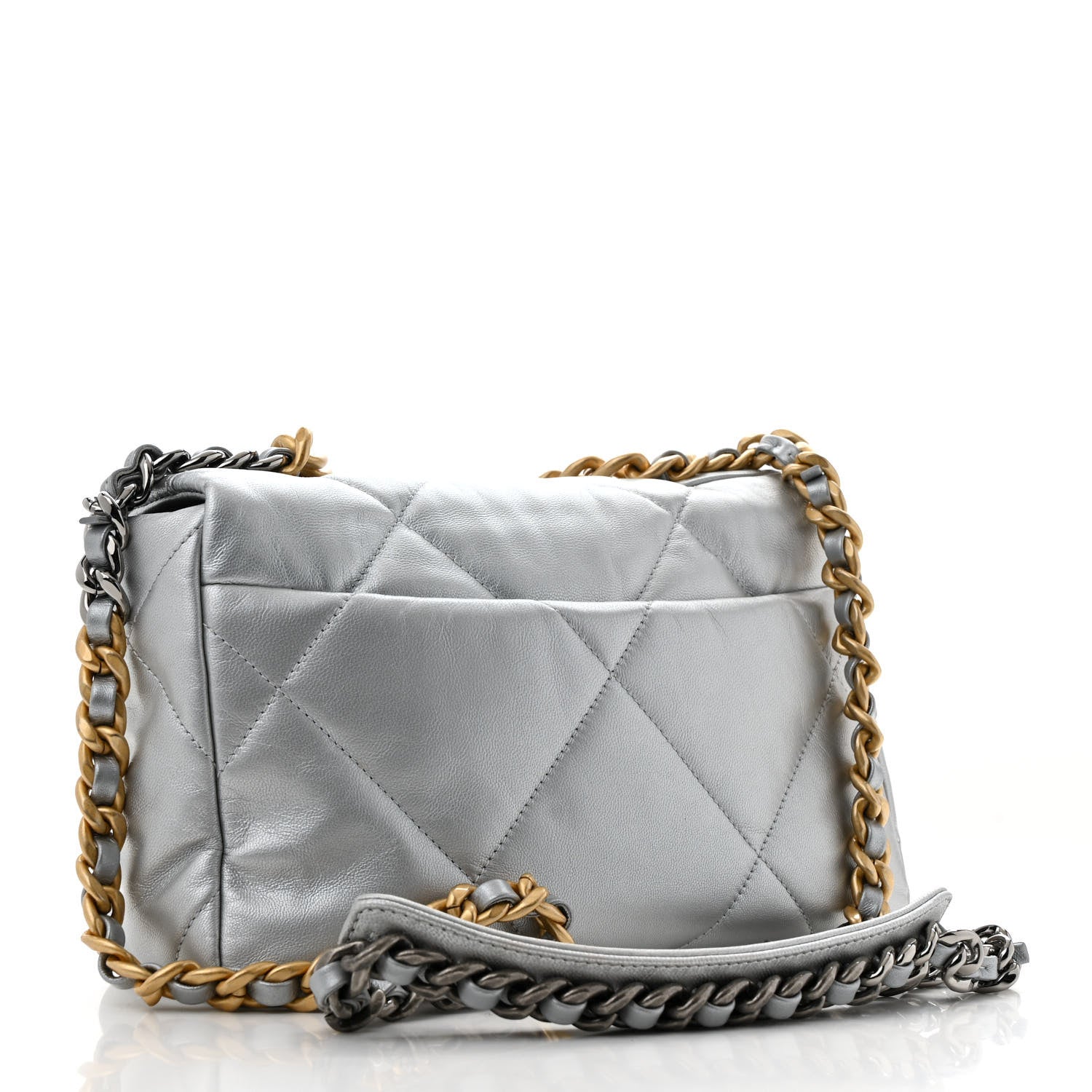 Metallic Lambskin Quilted Medium Chanel 19 Flap Silver