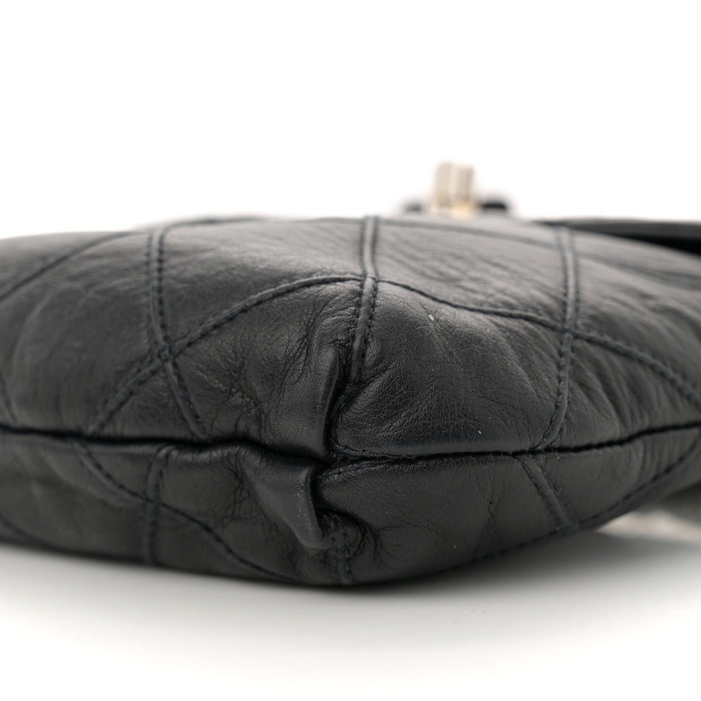 Lambskin Diamond Stitched Flap Waist Belt Bag 80 32 Black