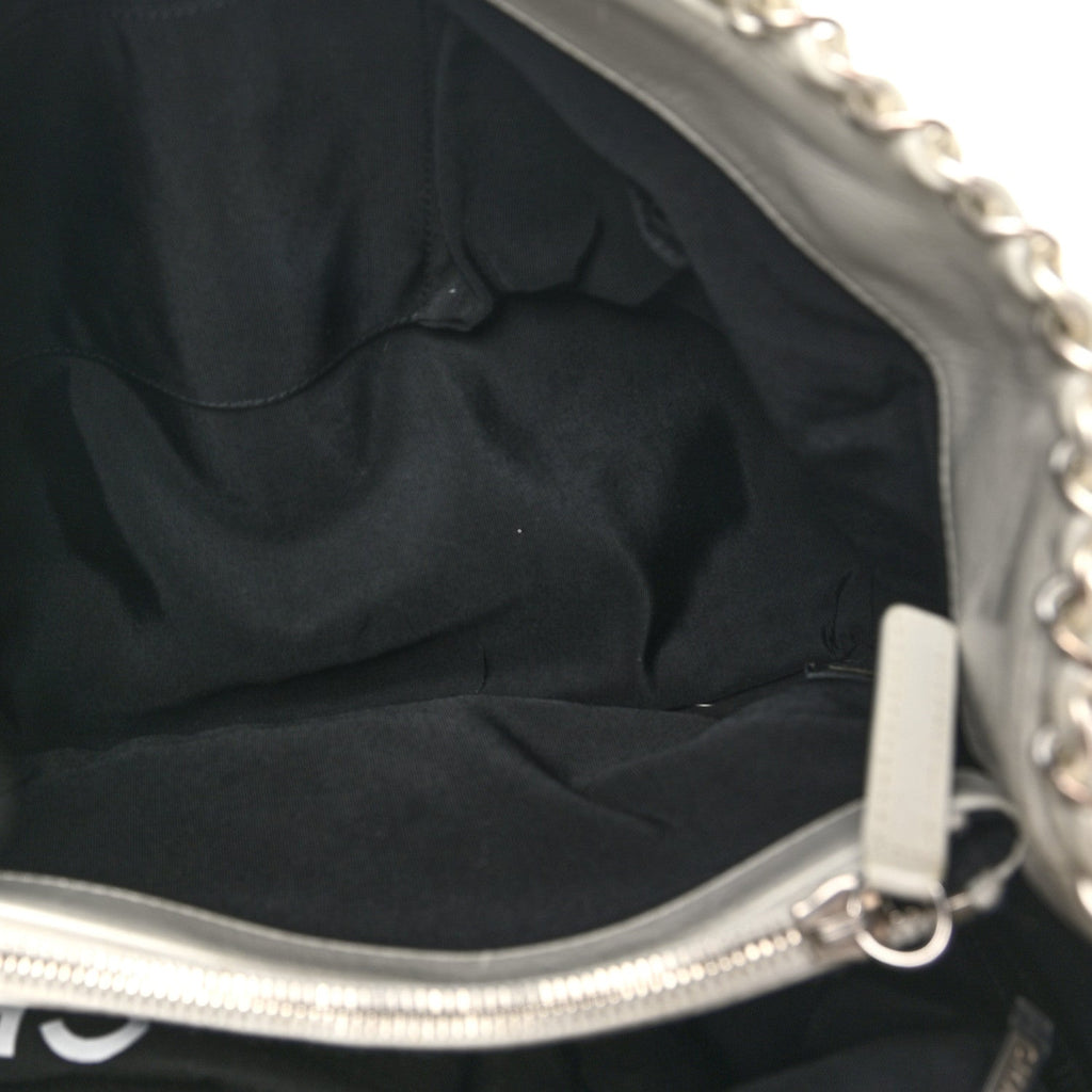 Glazed Calfskin Quilted Small Chain Me Tote Dark White