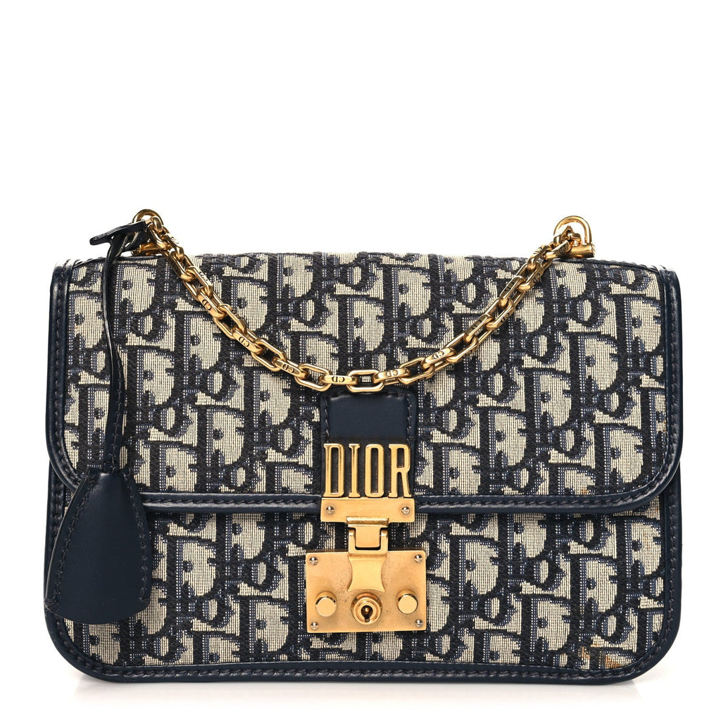 Oblique Small DiorAddict Flap Bag Navy Blue