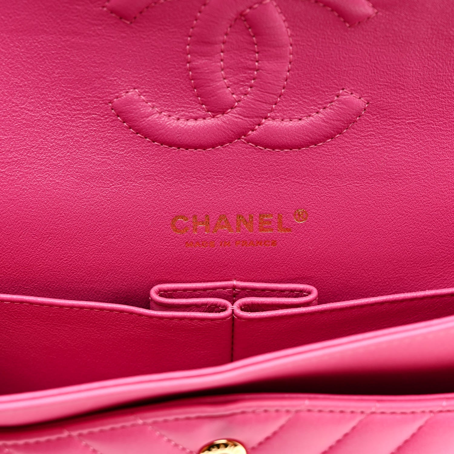 Lambskin Chevron Quilted Medium Double Flap Dark Pink