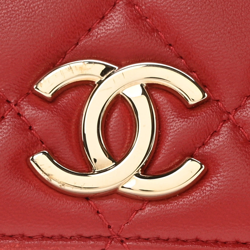 Lambskin Quilted Waist Bag With Pouch Red