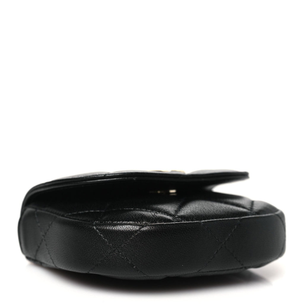 Lambskin Quilted Pearl Top Handle Clutch With Chain Black