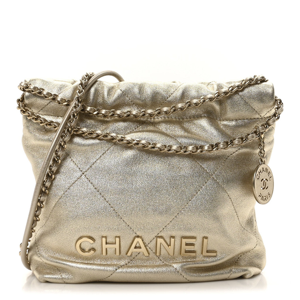 Metallic Lambskin Quilted Mini Chanel 22 Golden