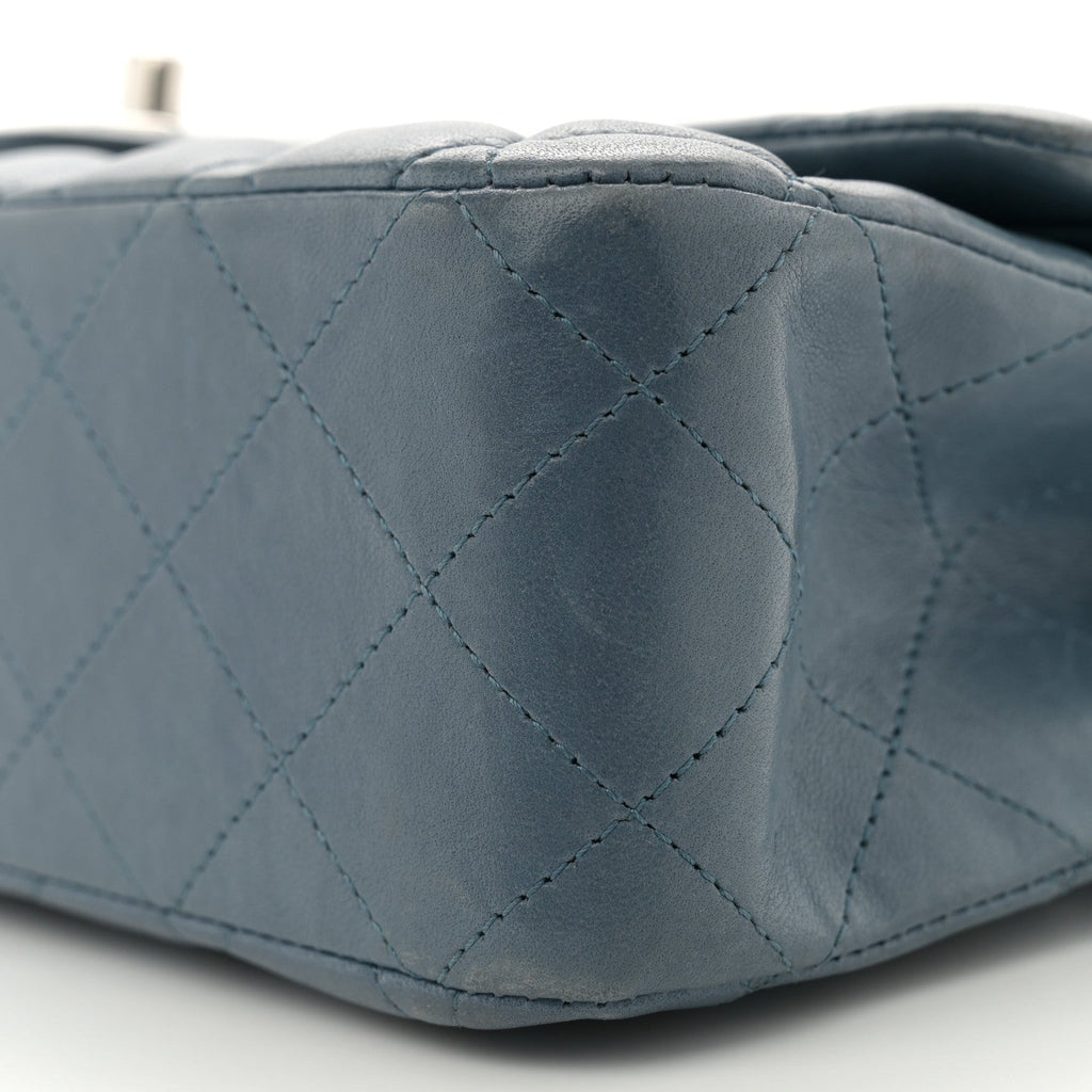 Lambskin Quilted Medium Double Flap Blue