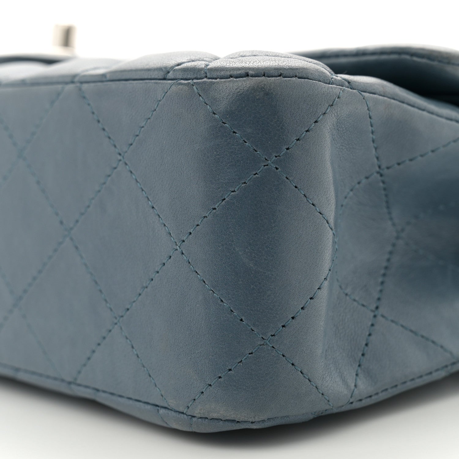 Lambskin Quilted Medium Double Flap Blue