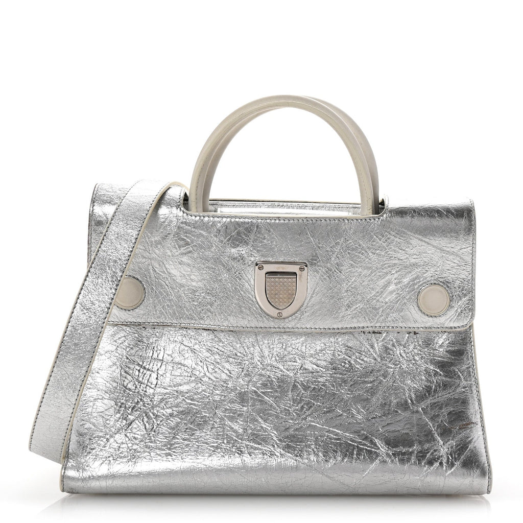 Metallic Calfskin Medium Diorever Flap Silver