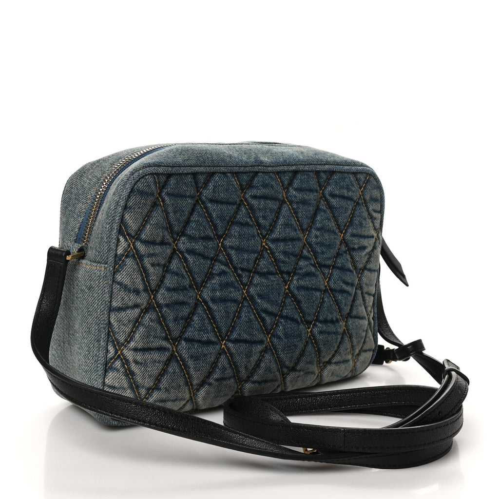 Denim Matelasse Quilted Summer Embroidered Classic Monogram Camera Bag Blue