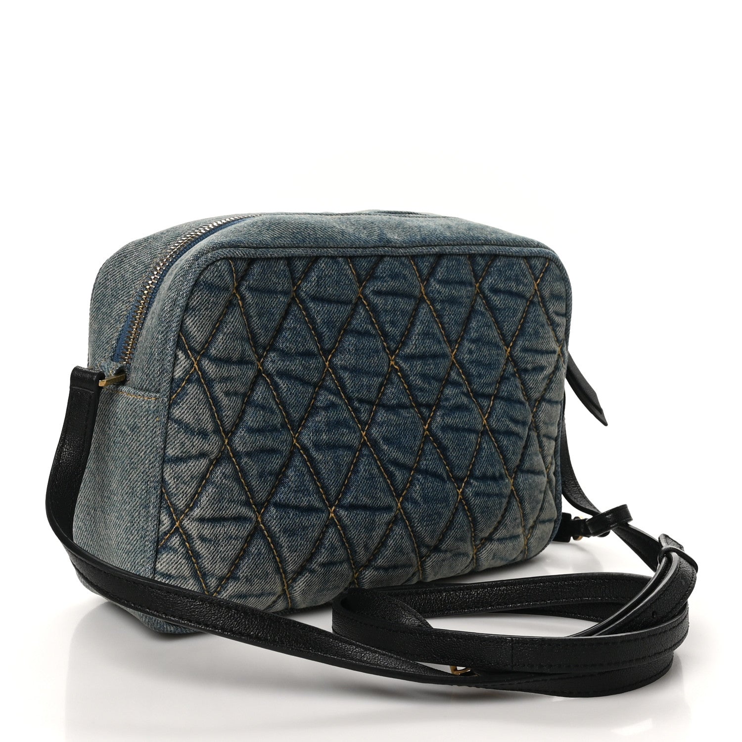 Denim Matelasse Quilted Summer Embroidered Classic Monogram Camera Bag Blue