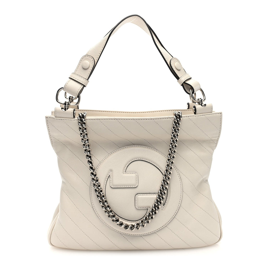 Sakai Be Green Calfskin Diagonal Stitched Small Blondie Tote Mystic White