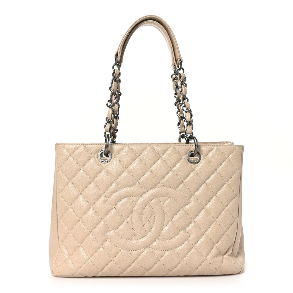Caviar Quilted Grand Shopping Tote GST Beige Clair
