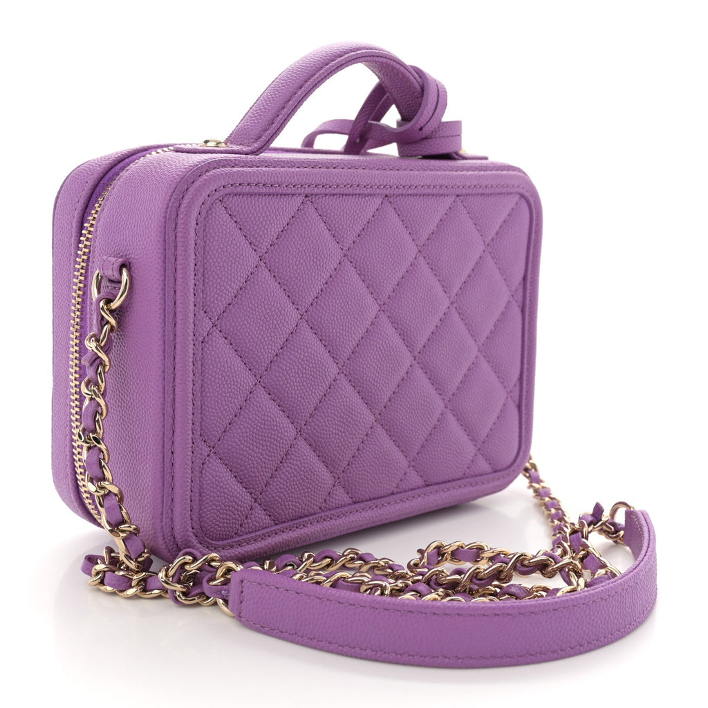 Caviar Quilted Small CC Filigree Vanity Case Purple