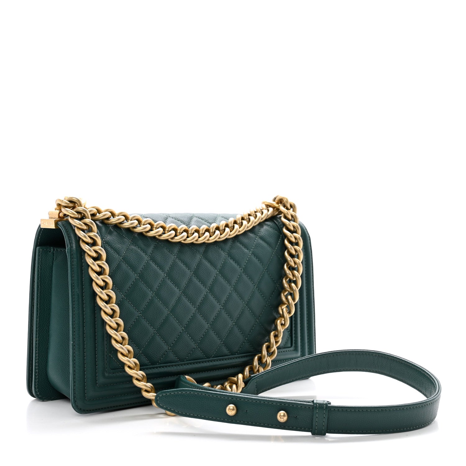 Caviar Quilted Medium Boy Flap Dark Green