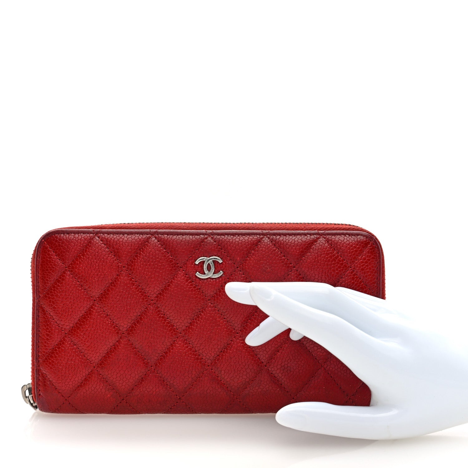 Caviar Quilted Large Gusset Zip Around Wallet Red