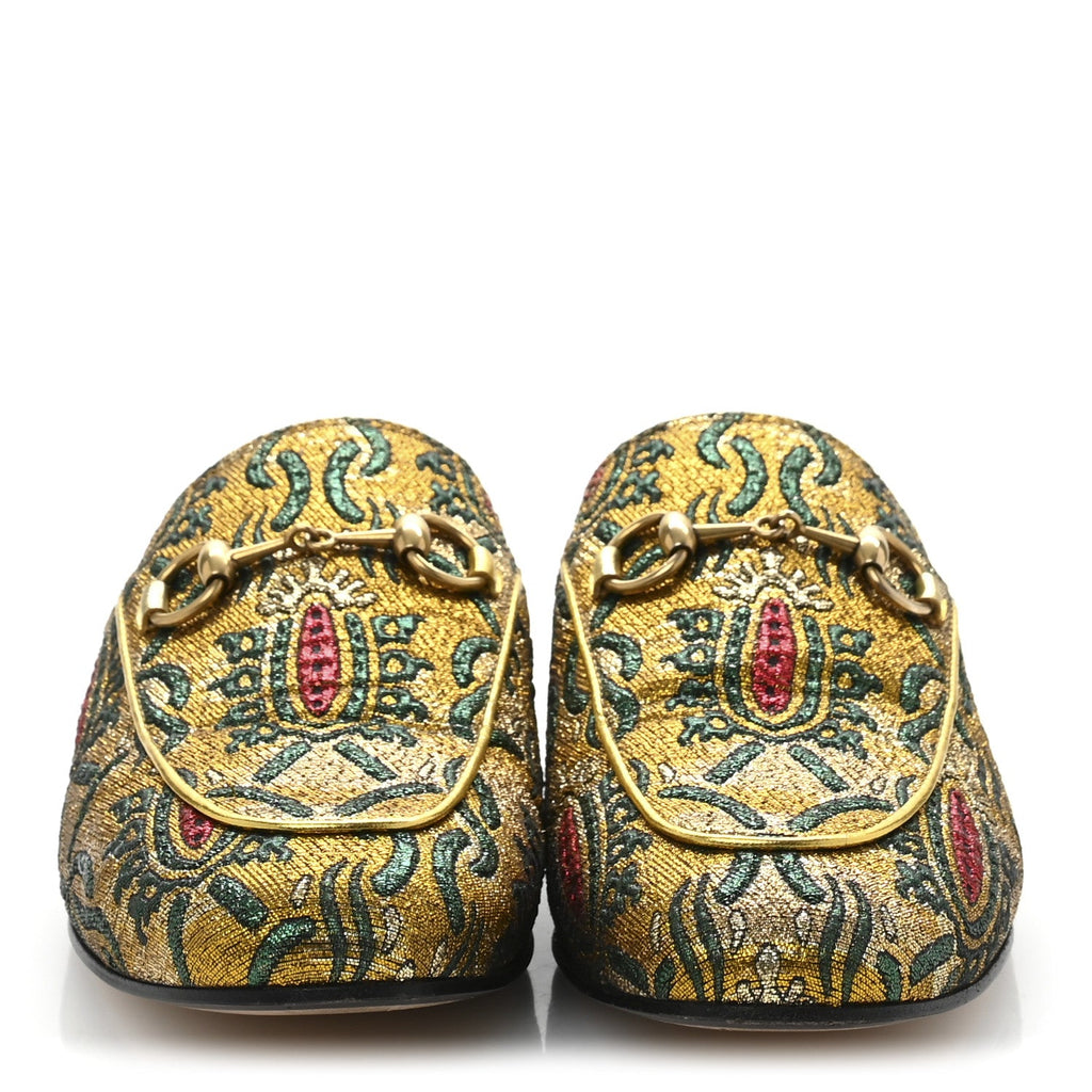 Iridescent Brocade Womens Princetown Slippers 36 Gold Multicolor