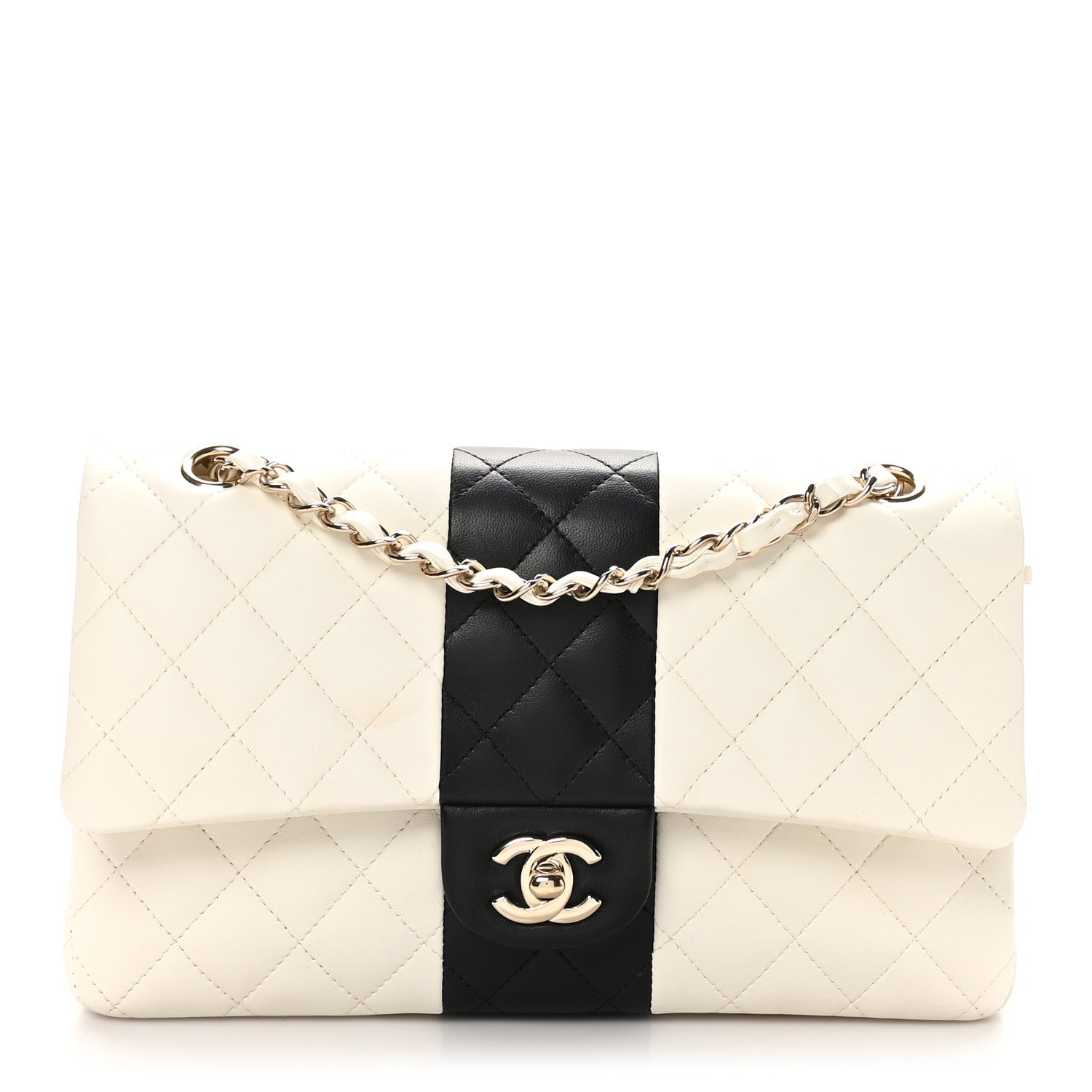 Lambskin Quilted Medium Double Flap White Black