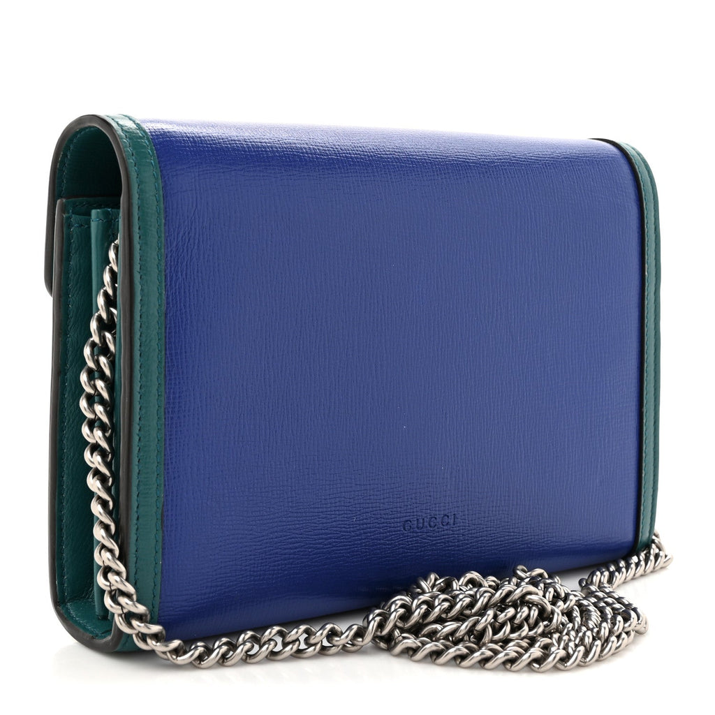 Azalea Calfskin Enamel Mini Dionysus Chain Wallet Imperial Blue Pavone Off White