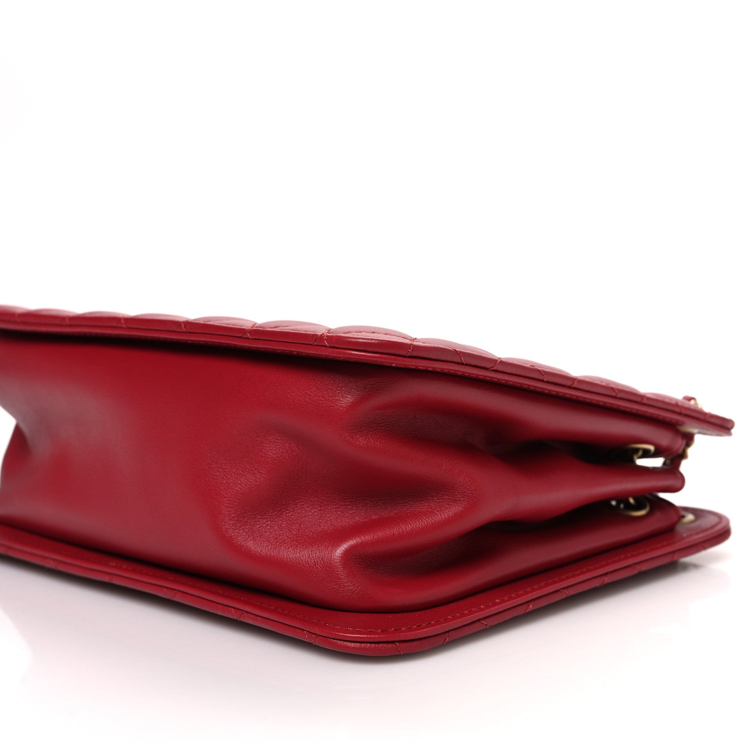Calfskin Quilted CC Chain Accordion Tote Red