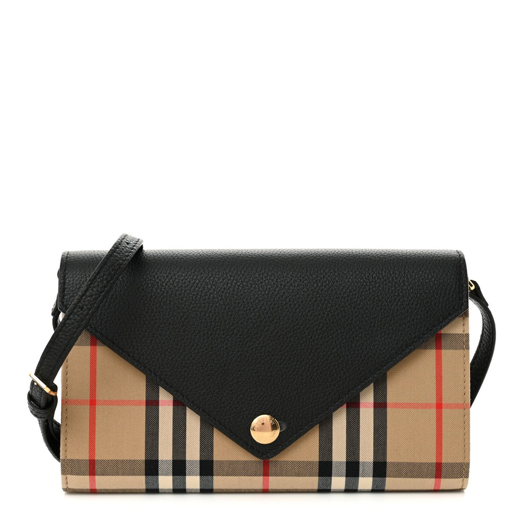 Grainy Calfskin Vintage Check Wallet With Detachable Strap Black
