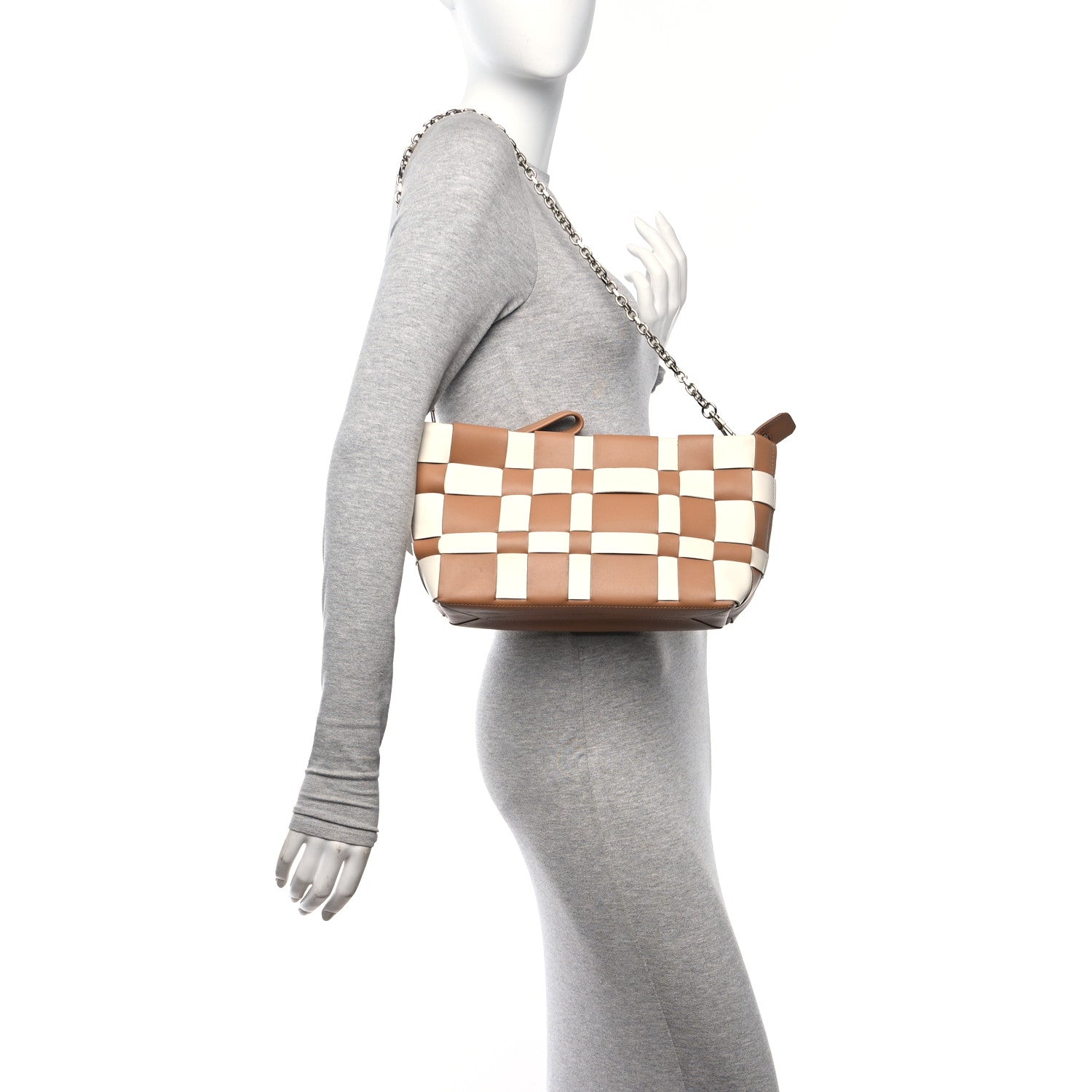 Calfskin Odita Lattice Pouch Camel White