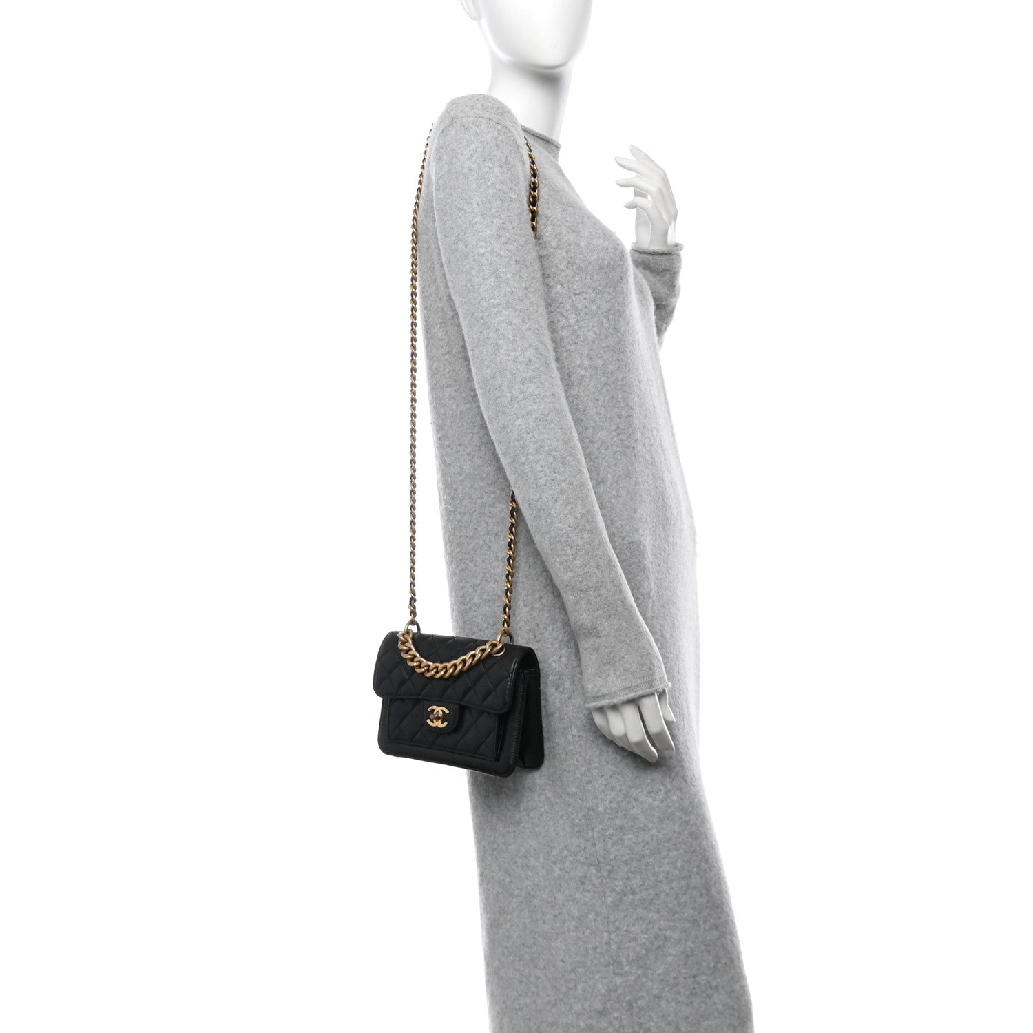 Aged Calfskin Quilted Double You Mini Flap Black
