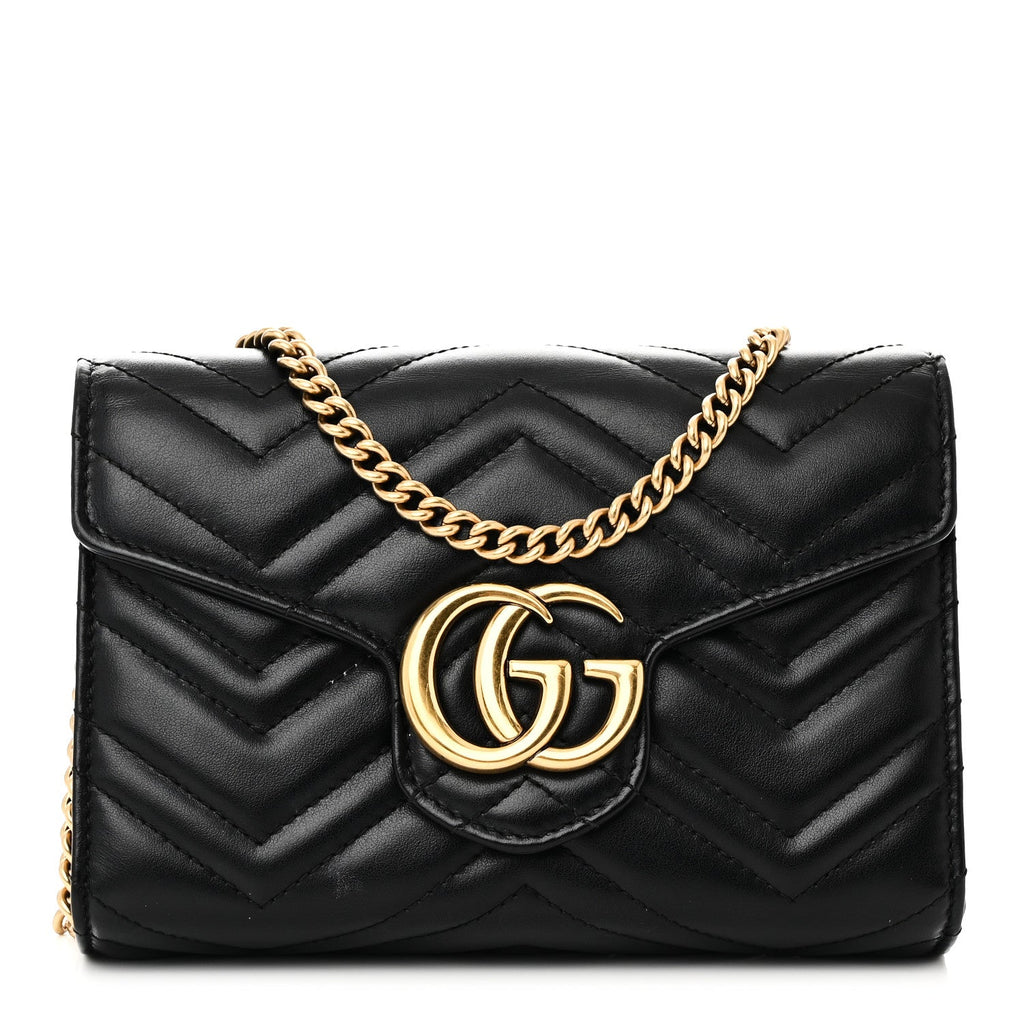 Calfskin Matelasse GG Marmont Chain Wallet Black