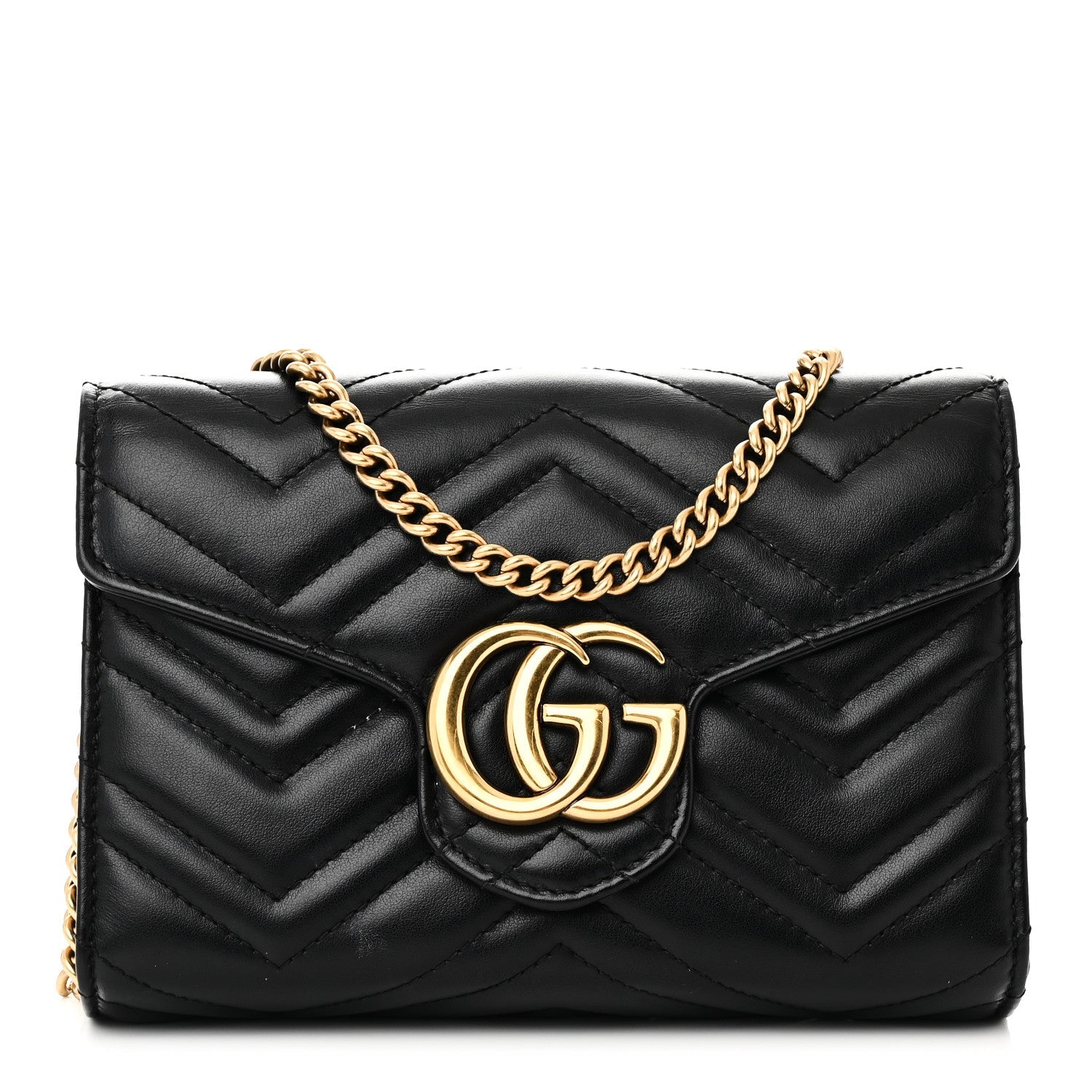 Calfskin Matelasse GG Marmont Chain Wallet Black