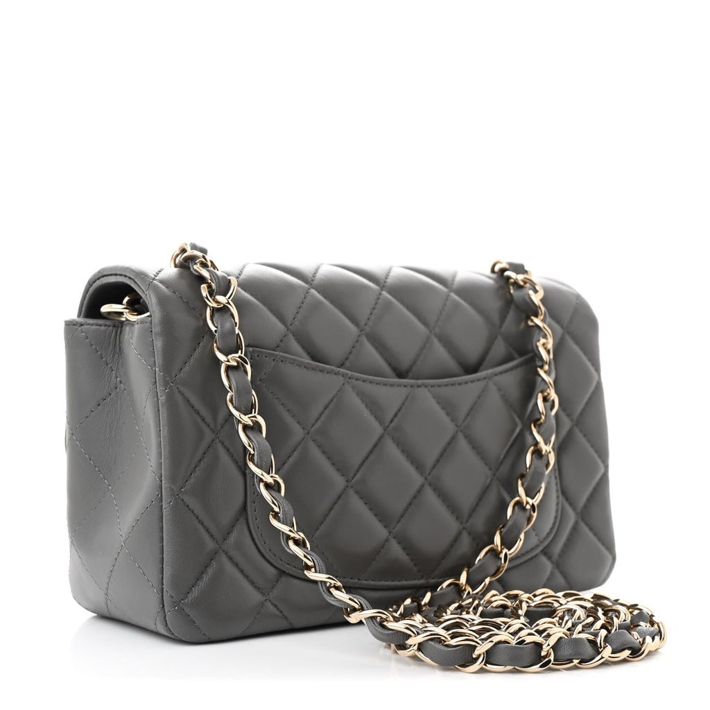 Lambskin Quilted Mini Rectangular Flap Dark Grey