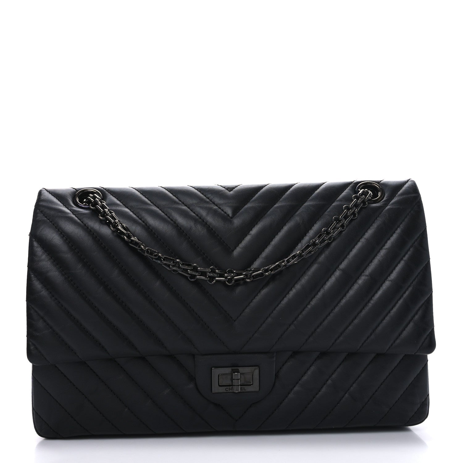 Aged Calfskin Chevron Quilted 2.55 Reissue 226 So Black