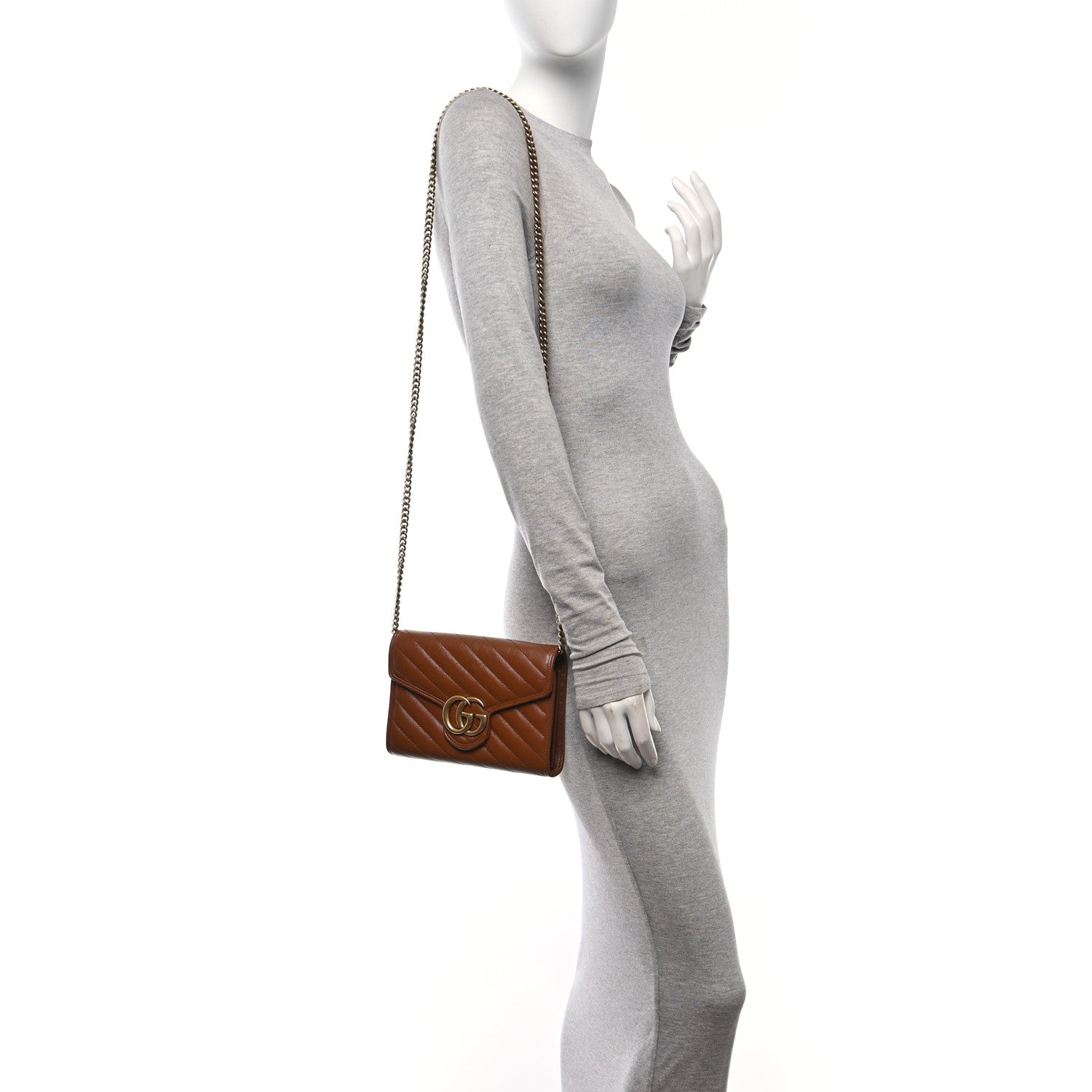 Azalea Calfskin Matelasse Diagonal GG Marmont Chain Wallet Cuir