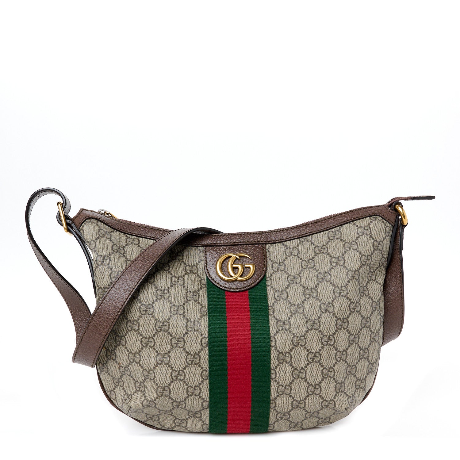 GG Supreme Monogram Web Small Ophidia Half Moon Hobo Brown