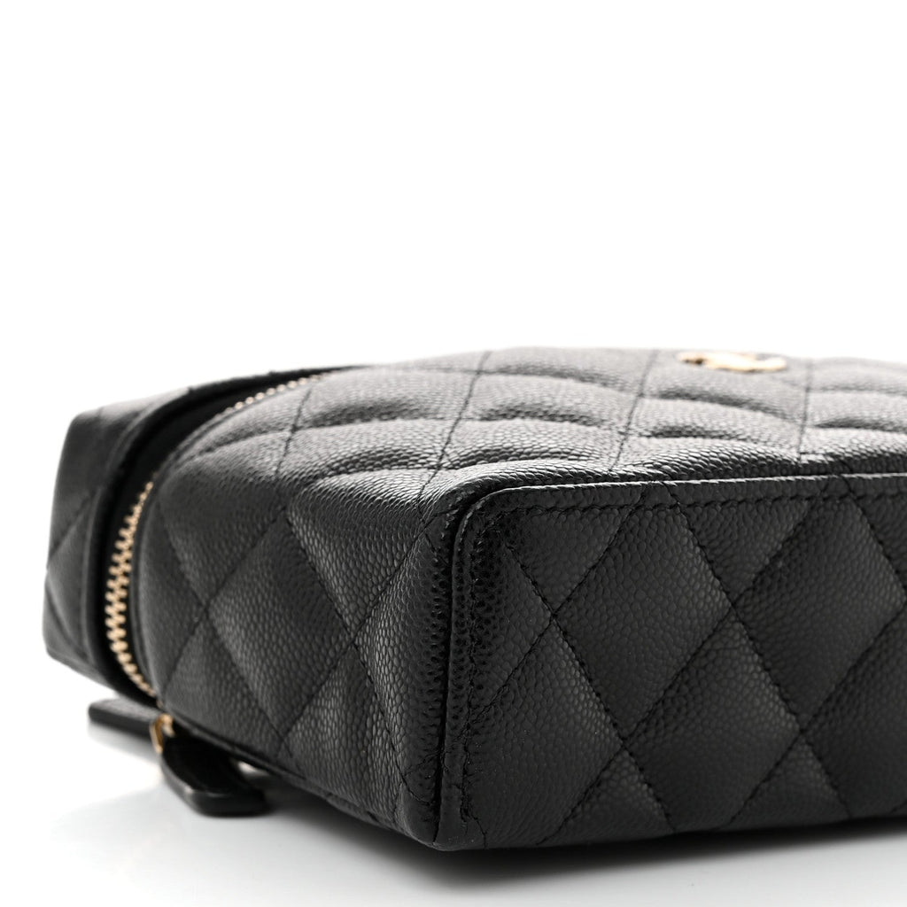 Caviar Quilted Top Handle Slim Vanity With Chain Black