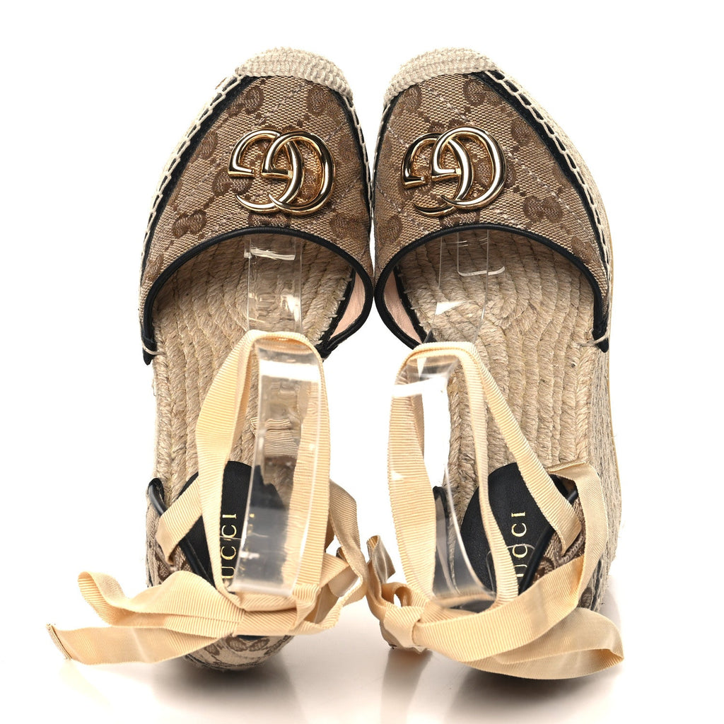 Monogram Matelasse GG Marmont Ankle Wrap Platform 35/120mm Espadrille Wedges 35.5 Beige Ebony Black Sand Storm
