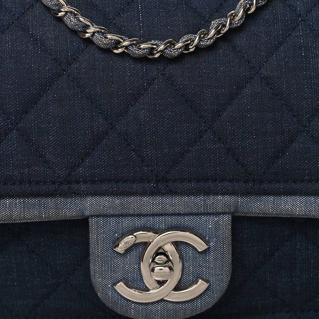 Denim Quilted Medium Graphic Flap Light Blue
