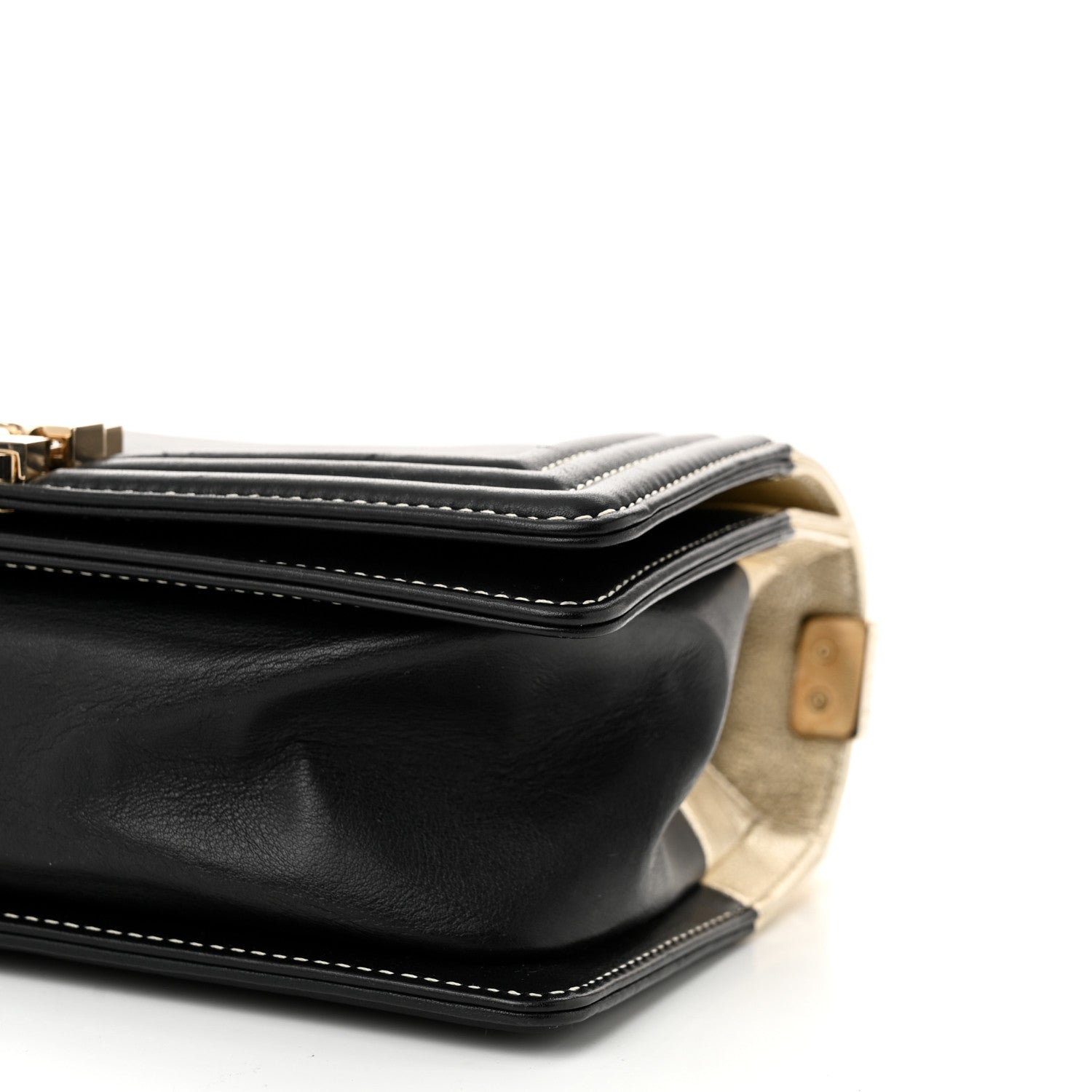 Metallic Goatskin Calfskin Medium Boy Flap Gold Black