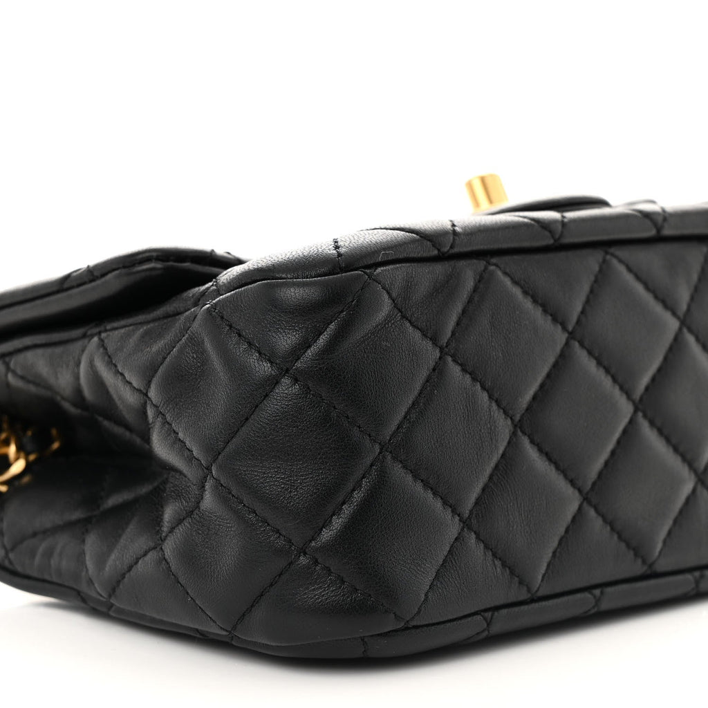 Lambskin Quilted Mini Pearl Crush Flap Black