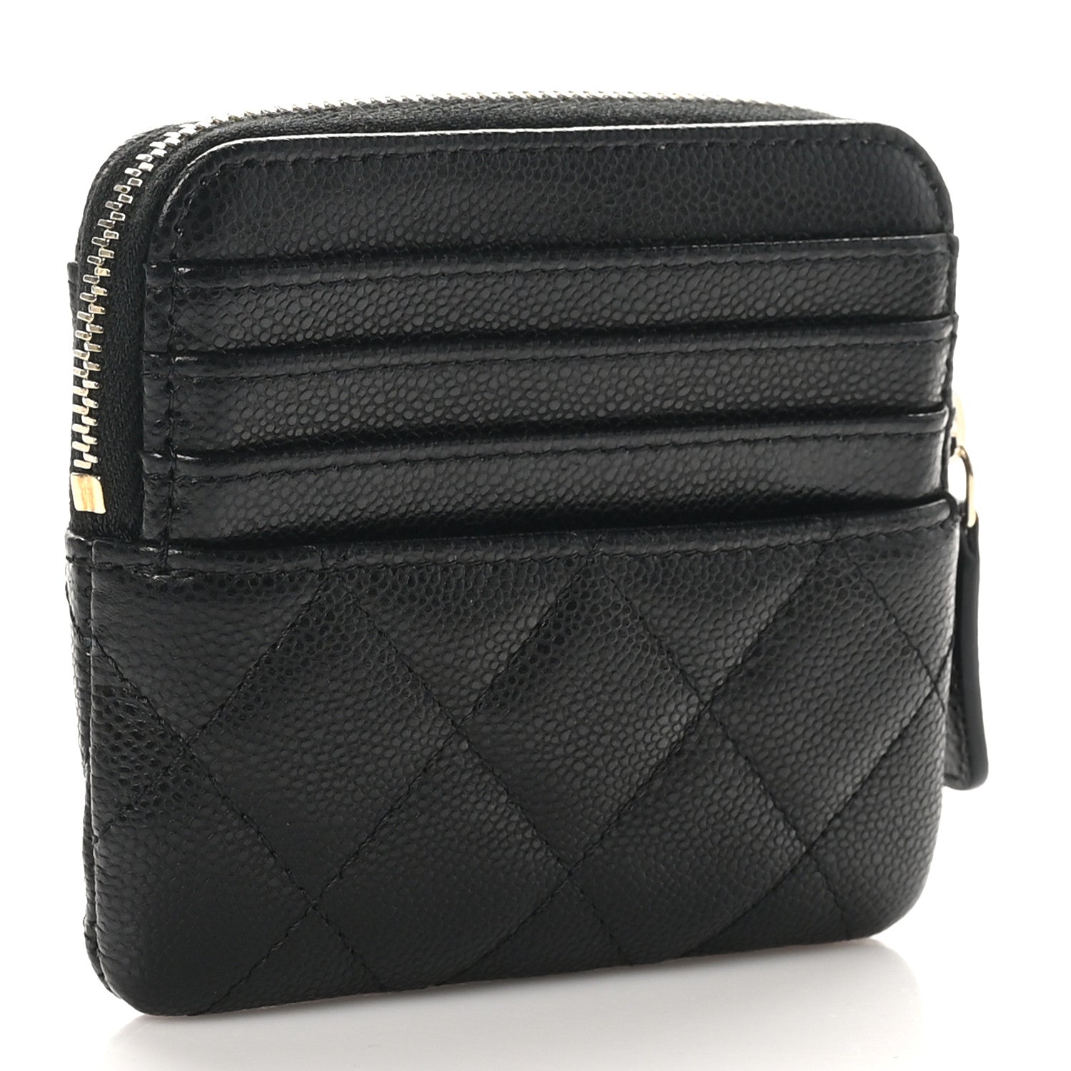 Caviar Quilted Zip  Holder Wallet Black