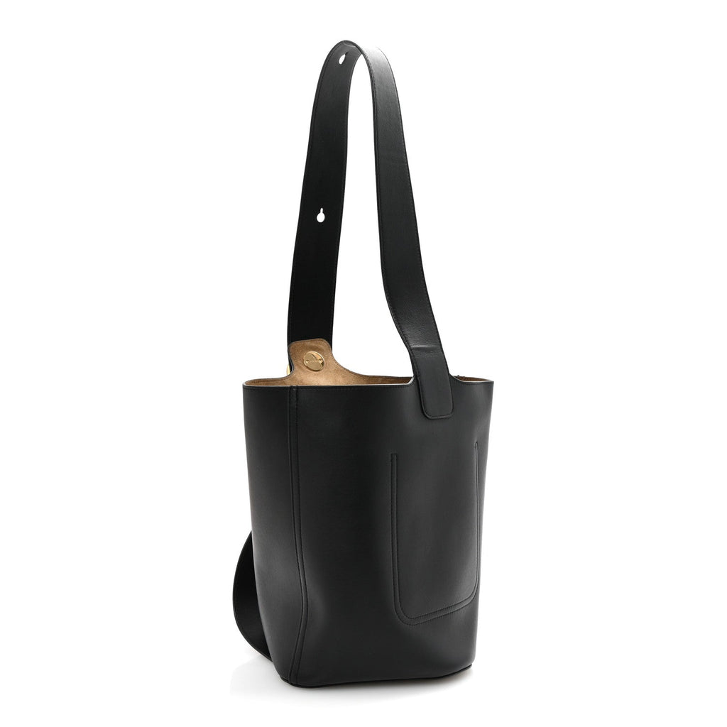 Smooth Calfskin Medium Pebble Bucket Bag Black