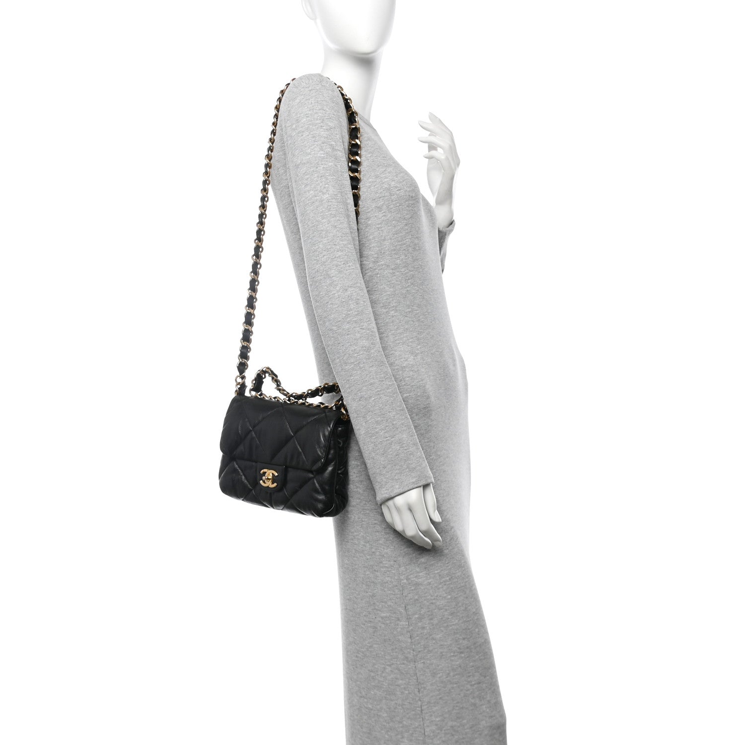Lambskin Quilted Small Chain Top Handle Flap Black