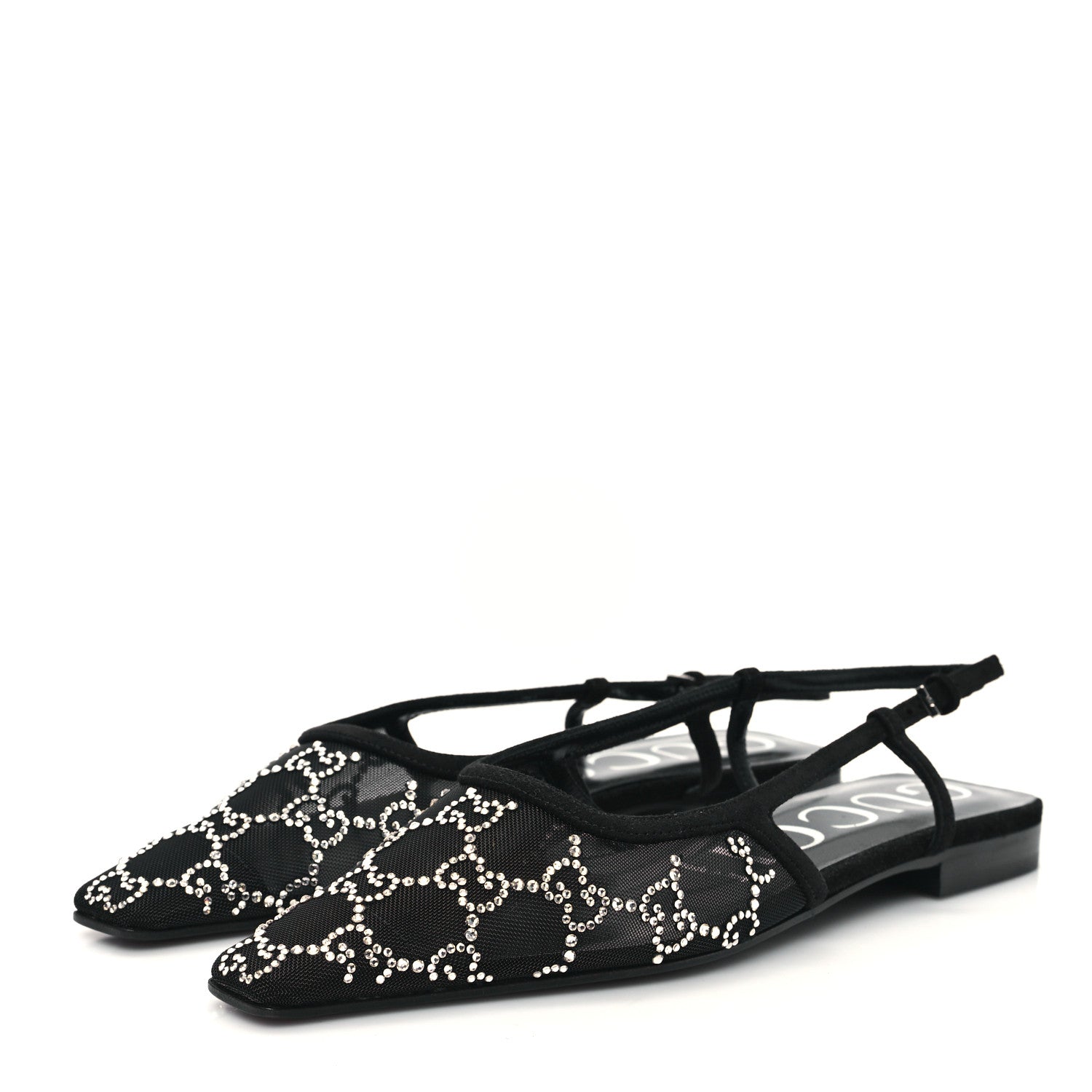 Tela Retino Kid Scamosciato Crystal GG Monogram Square Demi Ballet Flats 36.5 Black