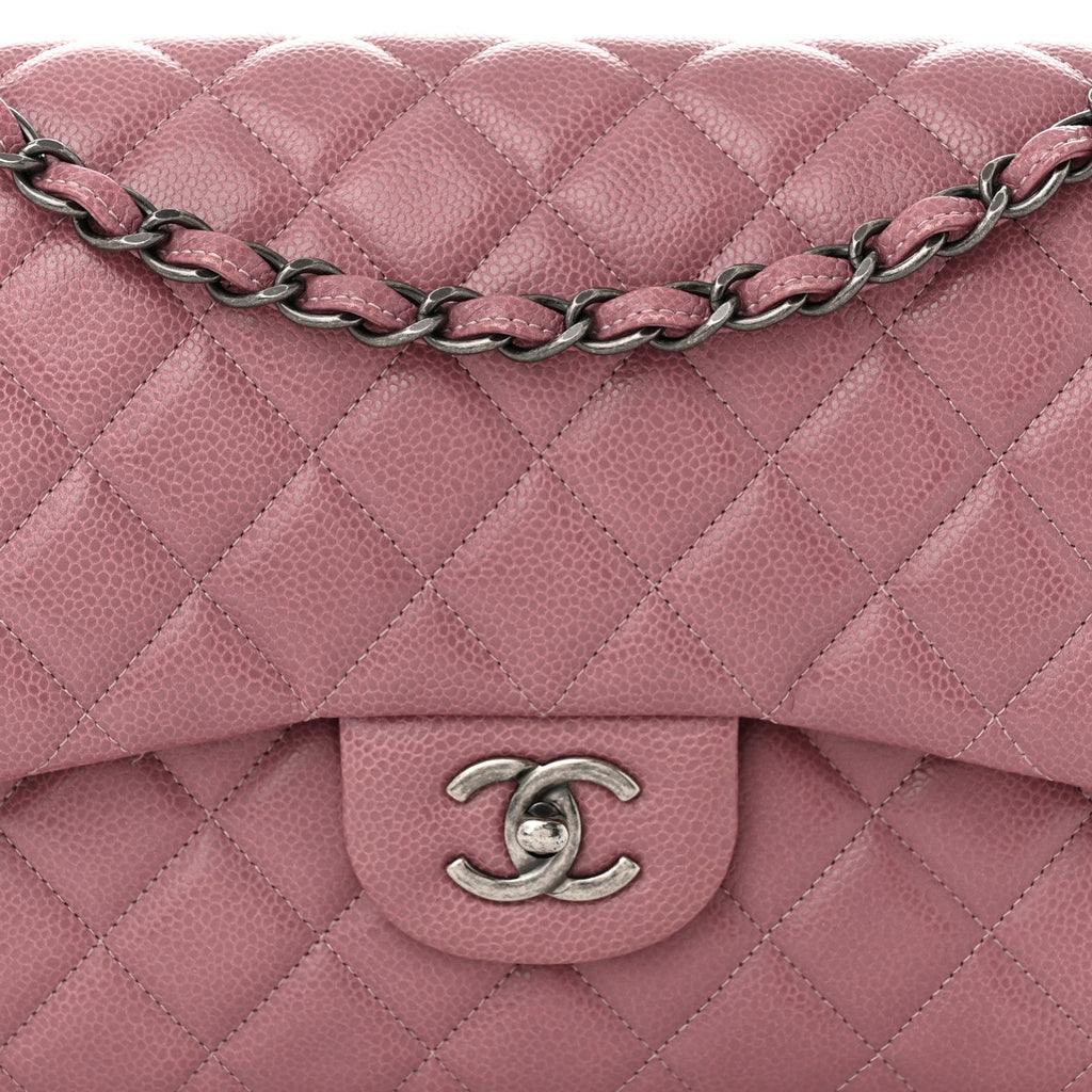 Caviar Quilted Jumbo Double Flap Light Purple