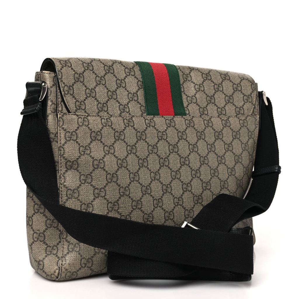GG Supreme Monogram Web Flap Messenger Bag Black
