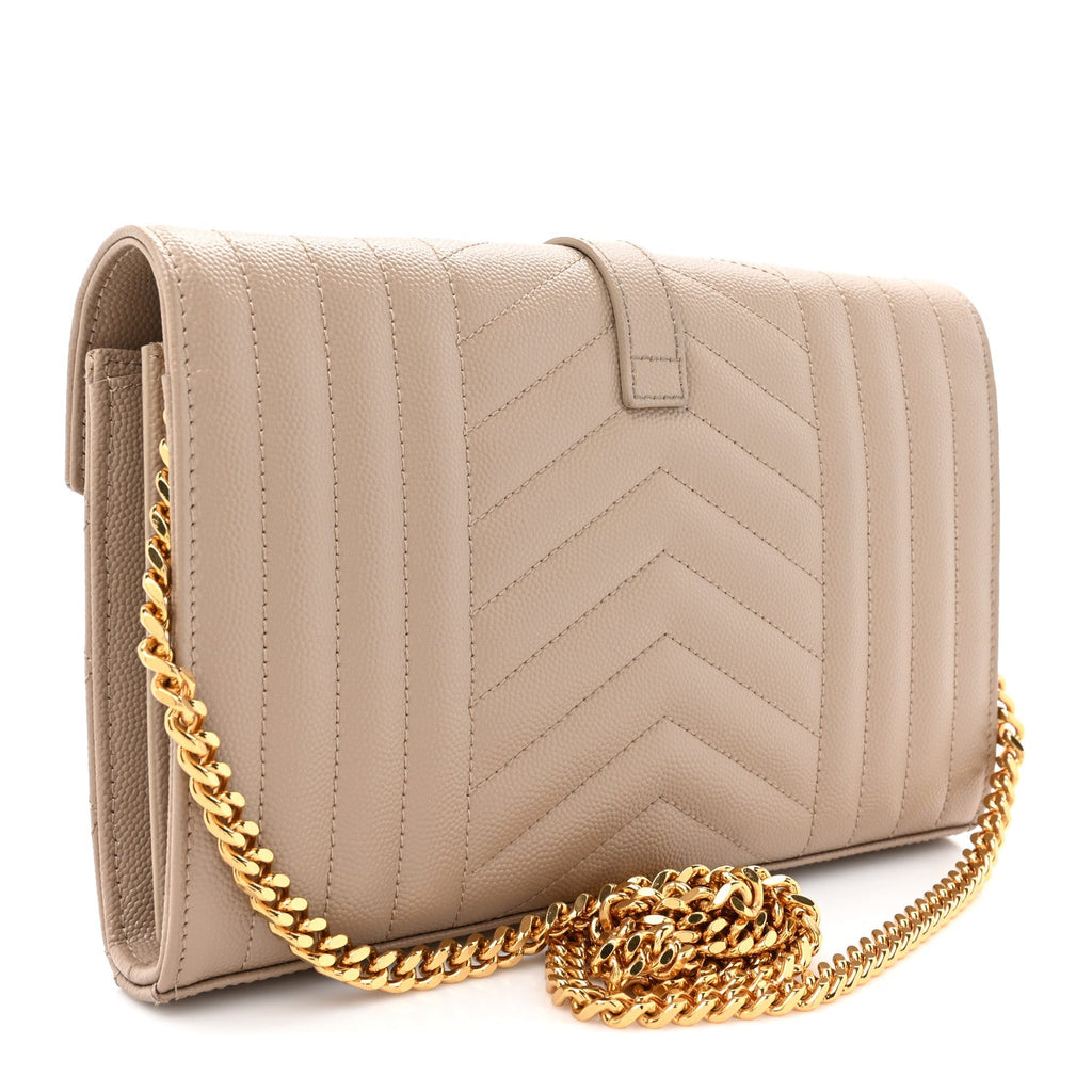 Grain De Poudre Mixed Matelasse Triquilt Monogram Chain Wallet Dark Beige