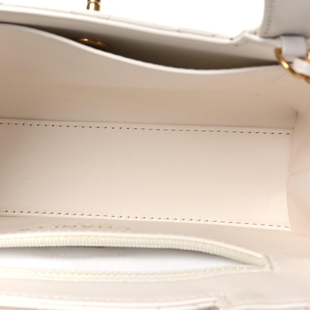 Shiny Aged Calfskin Quilted Nano Kelly Shopper White