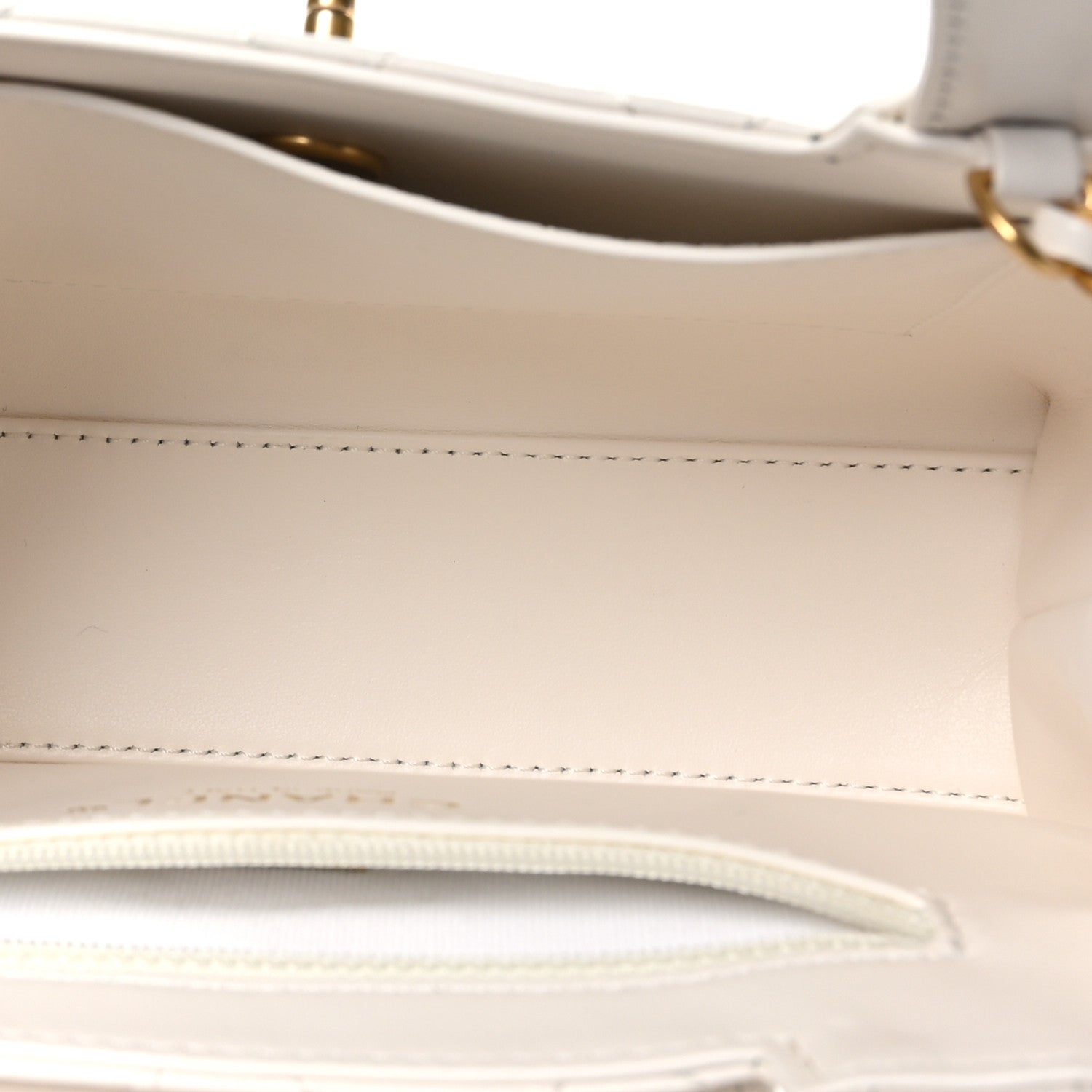 Shiny Aged Calfskin Quilted Nano Kelly Shopper White