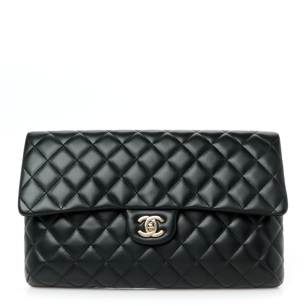 Lambskin Quilted Flap Clutch Black