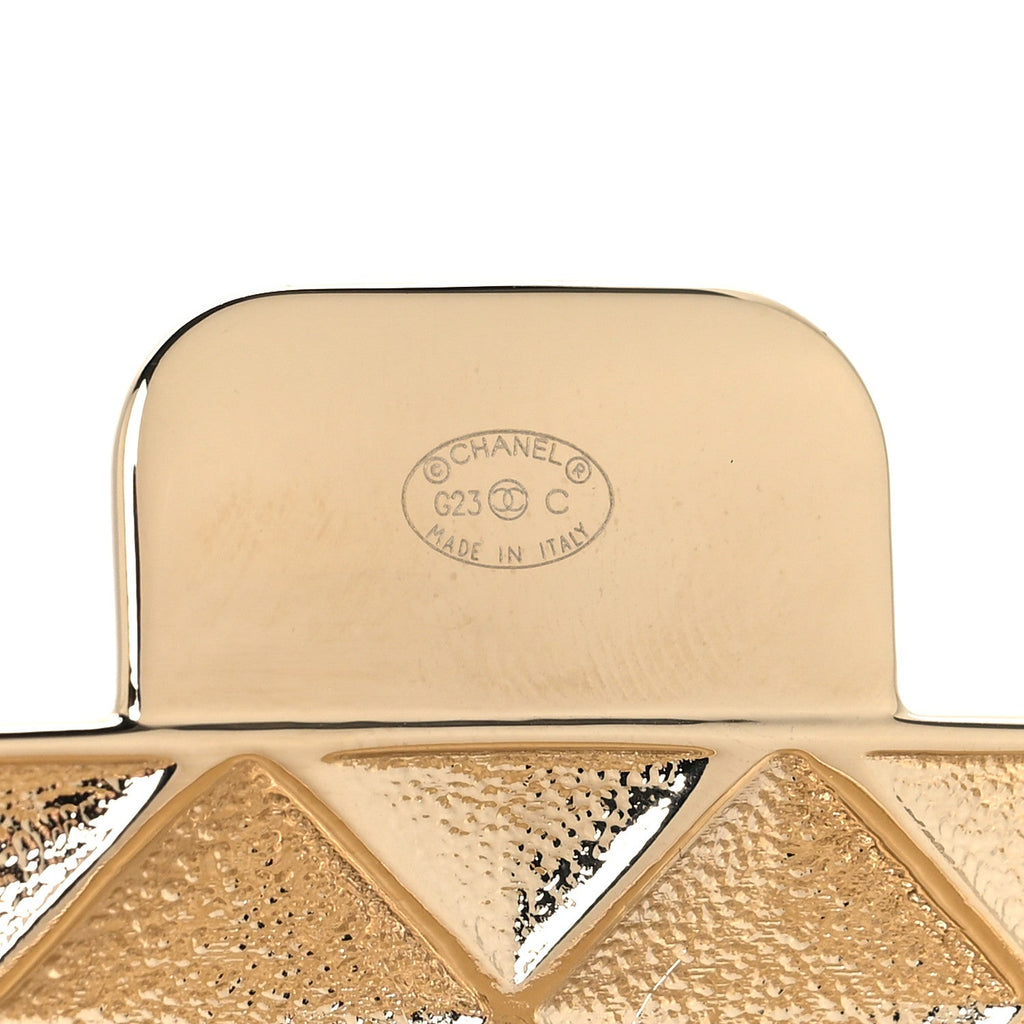 Metal Resin Flap Bag Long Necklace Gold White