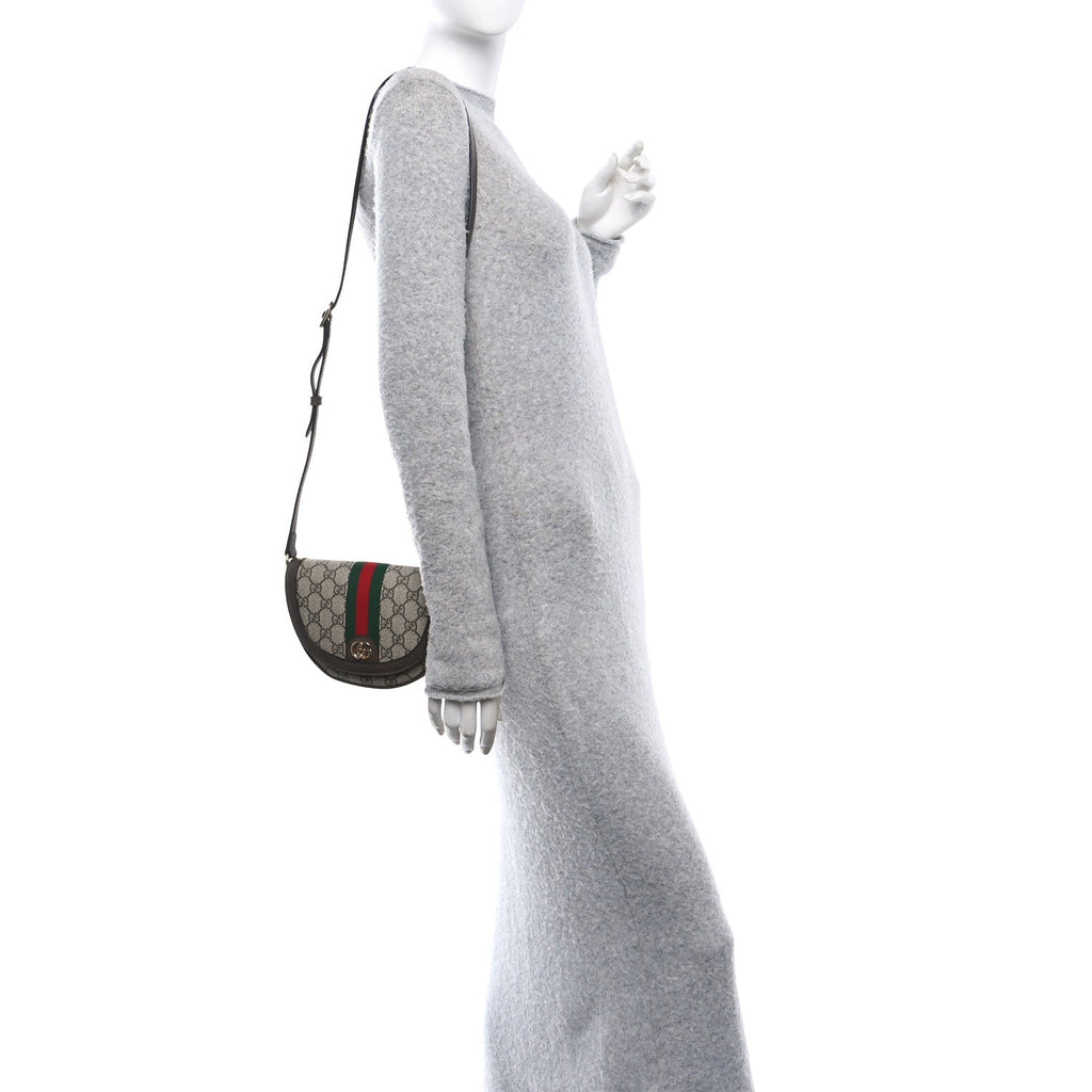 GG Supreme Monogram Textured Dollar Calfskin Web Mini Ophidia Flap Shoulder Bag Beige Ebony New Acero