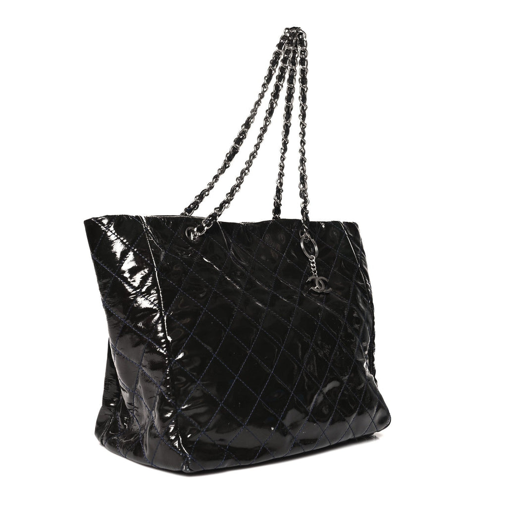 Patent Quilted Chic and Glitter Large Tote Navy Blue