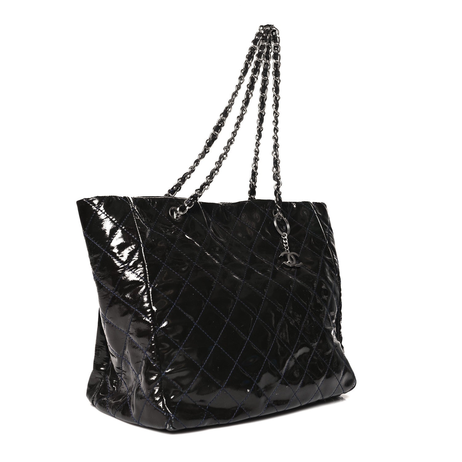 Patent Quilted Chic and Glitter Large Tote Navy Blue